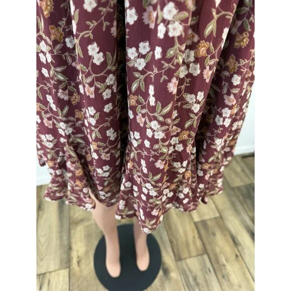 Womens Wine Chiffon Floral Mini Fit & Flare Dress Juniors L - Picture 7 of 15
